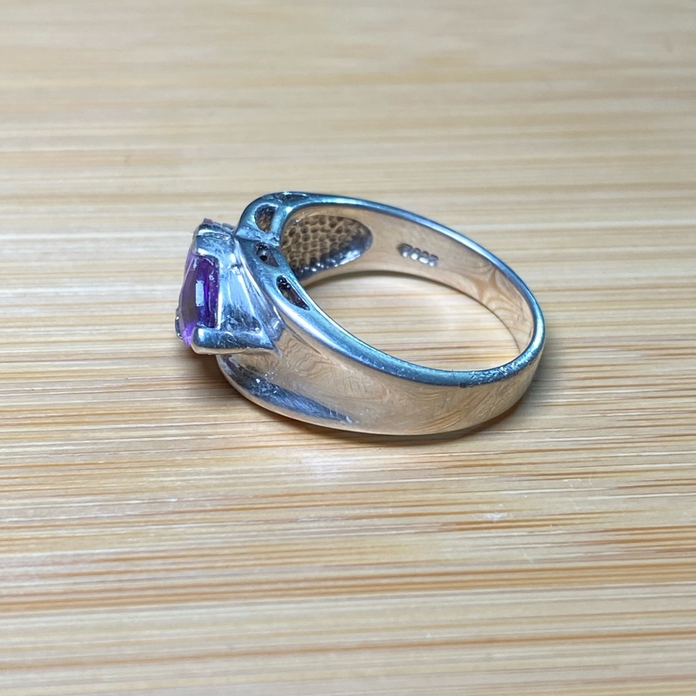 Vintage Women's Purple Gemstones Marquise Amethyst Ring 925 Sterling Silver - Picture 6 of 15